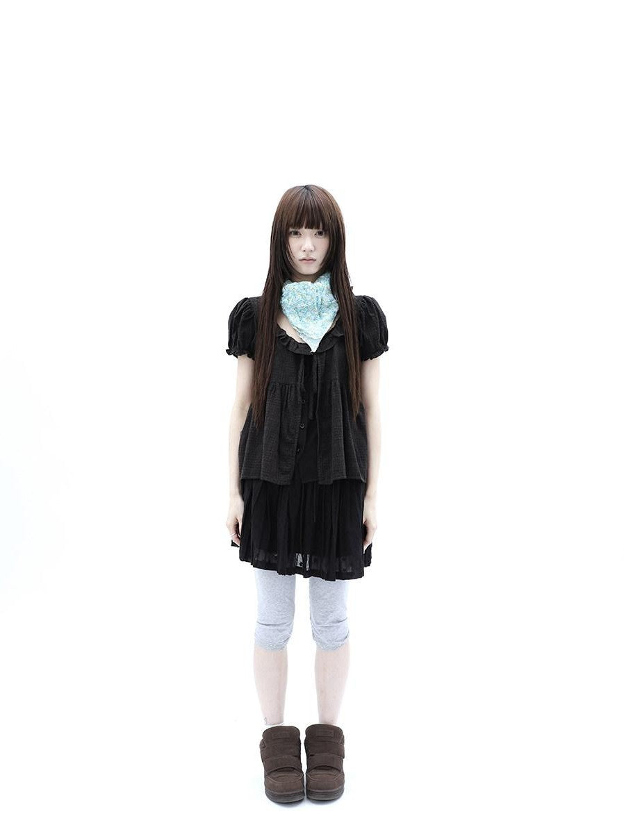 ang project Vintage Jacquard Embroidered Pleated Elastic Waist Women&