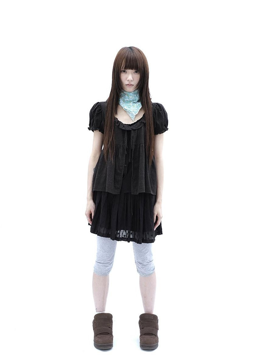 ang project Vintage Jacquard Embroidered Pleated Elastic Waist Women&