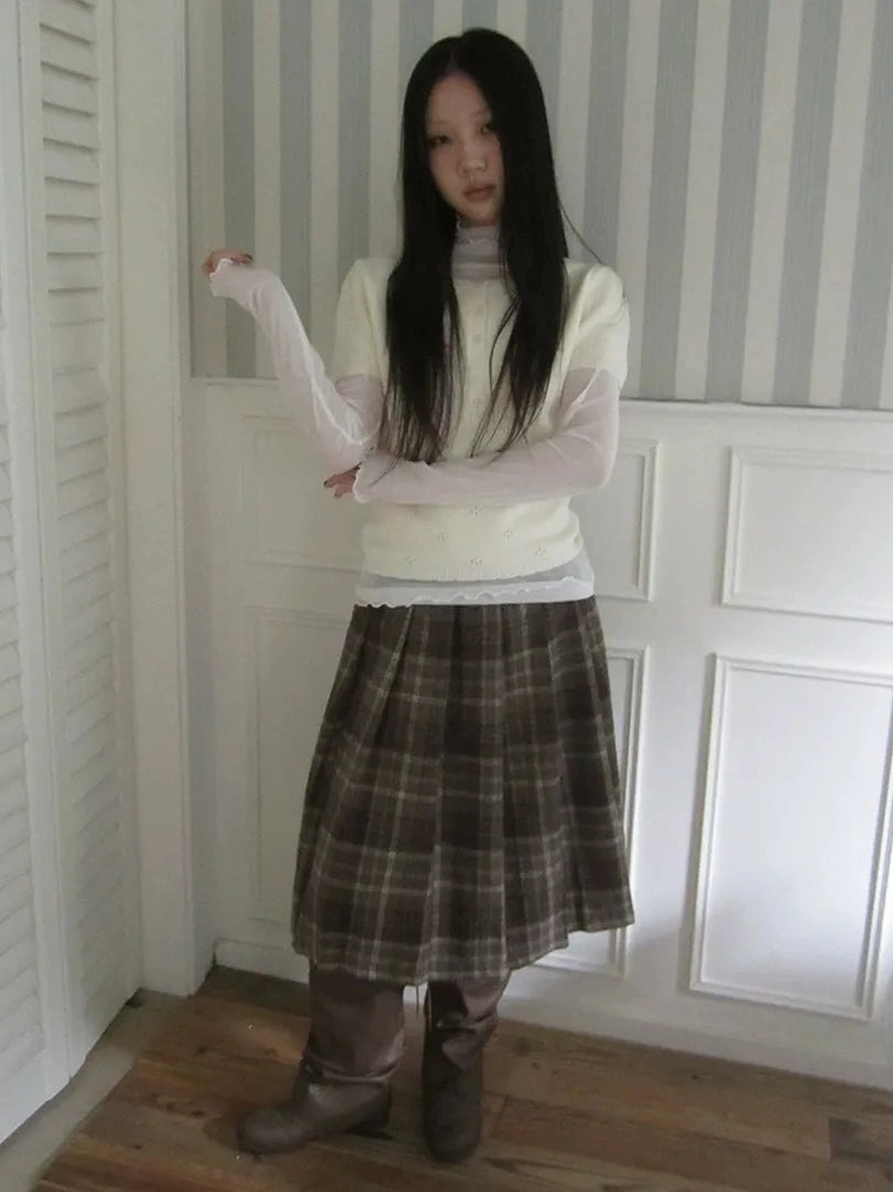 ang project Vintage Knit Layering Mesh Top V-neck T-shirt Long Sleeve T-shirt