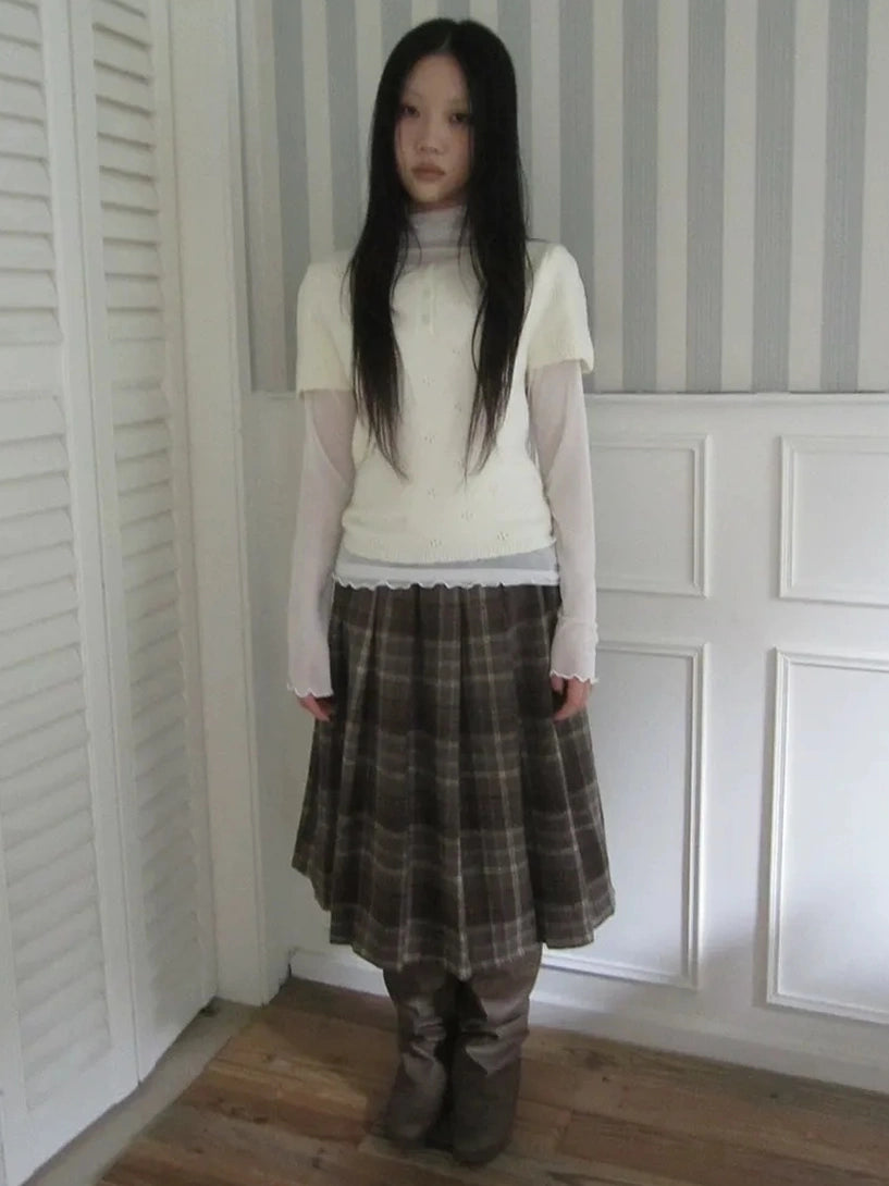 ang project Vintage Knit Layering Mesh Top V-neck T-shirt Long Sleeve T-shirt