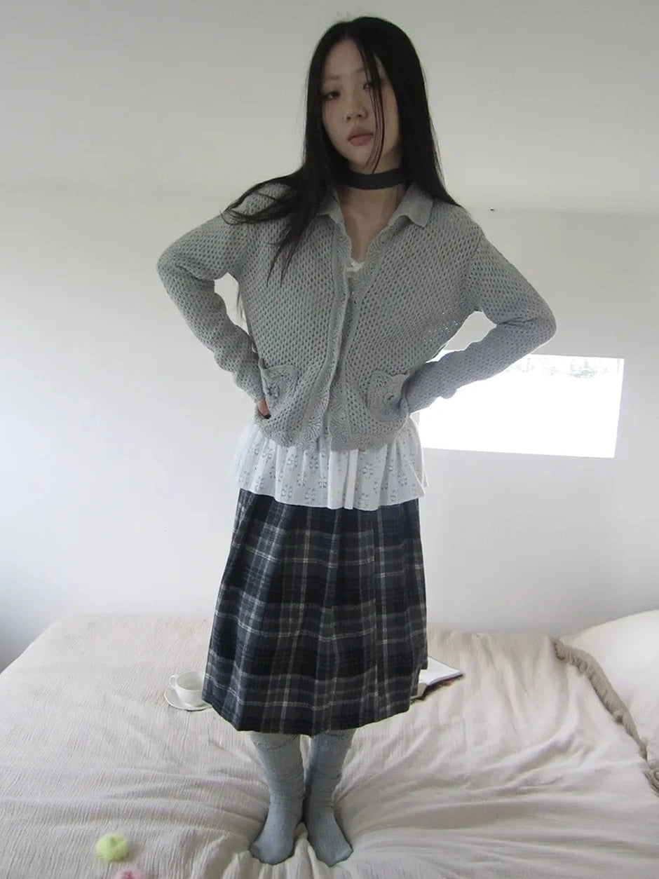 ang project Vintage Lace Collar Button Front Knit Cardigan Cardigan