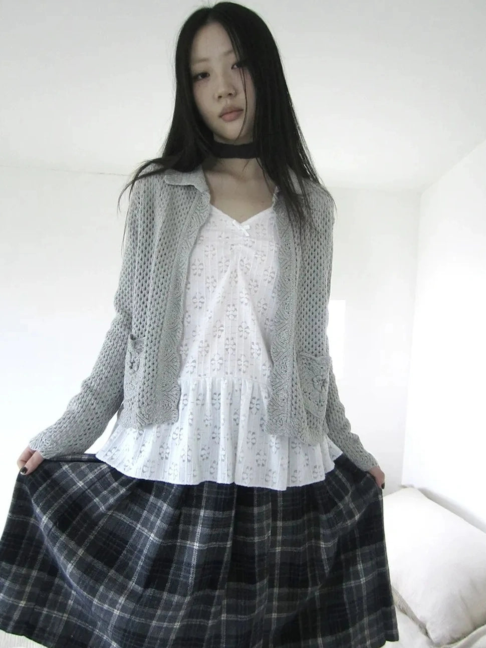 ang project Vintage Lace Collar Button Front Knit Cardigan Cardigan