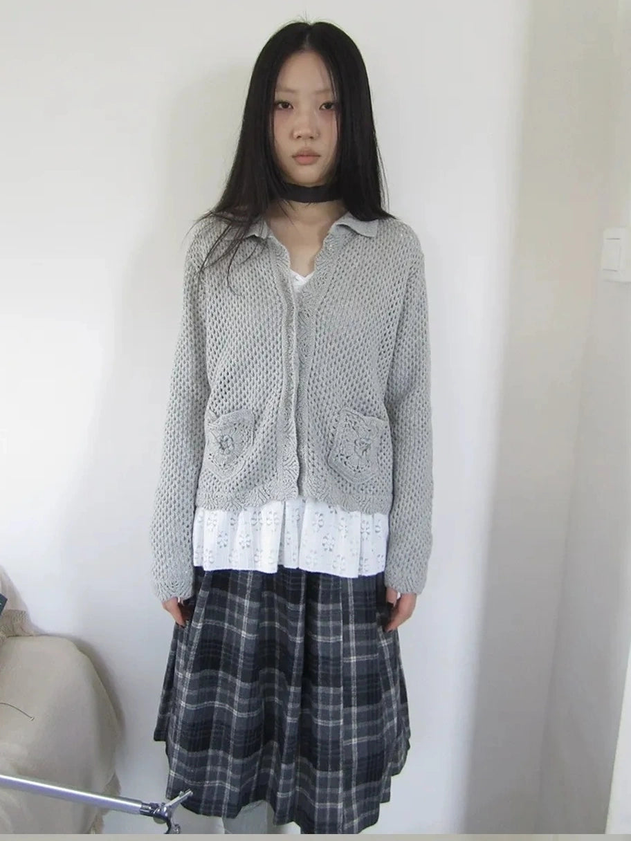 ang project Vintage Lace Collar Button Front Knit Cardigan Cardigan