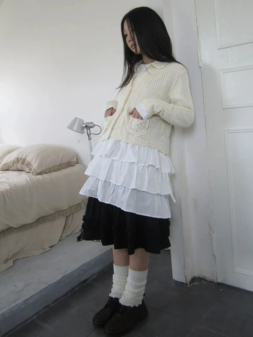 ang project Vintage Lace Collar Button Front Knit Cardigan Cardigan