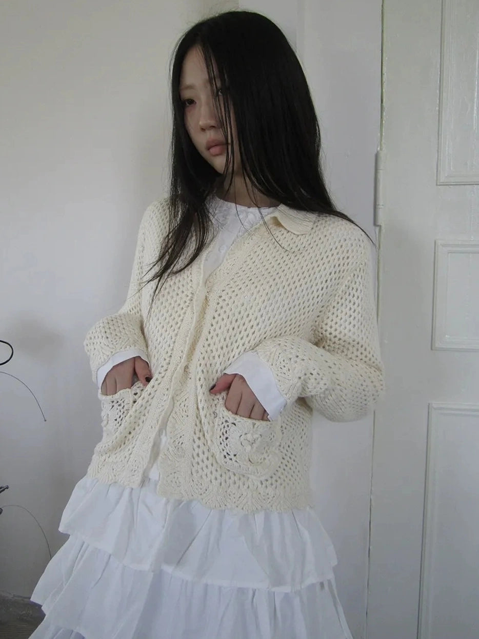ang project Vintage Lace Collar Button Front Knit Cardigan Cardigan