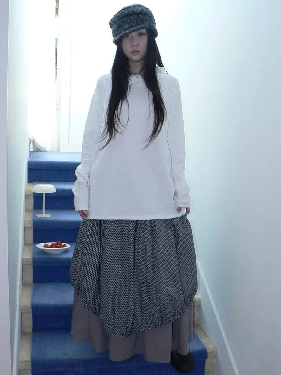 ang project Vintage Lace Collar Oversized Long Sleeve Tee T-shirt