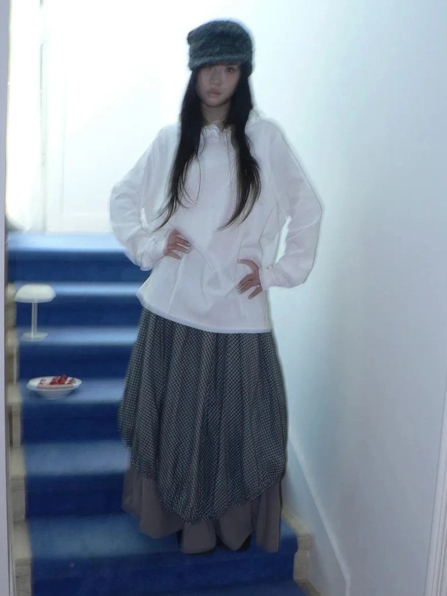 ang project Vintage Lace Collar Oversized Long Sleeve Tee T-shirt