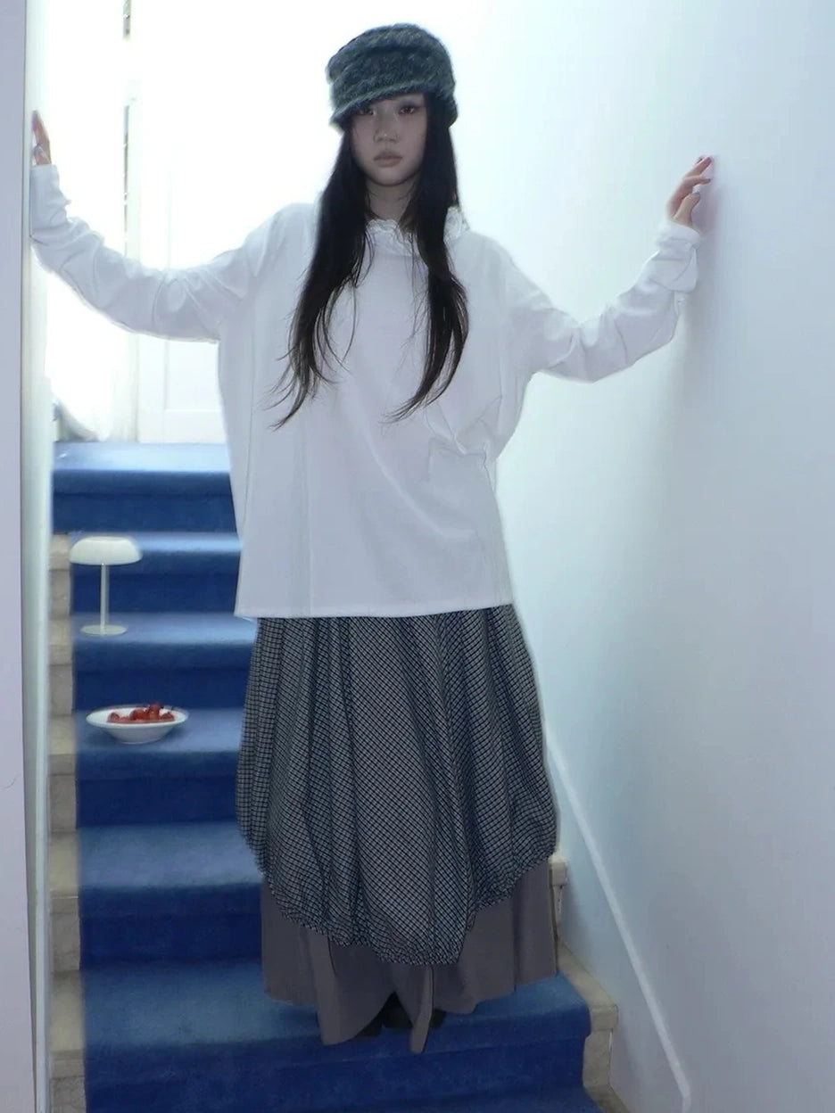 ang project Vintage Lace Collar Oversized Long Sleeve Tee T-shirt