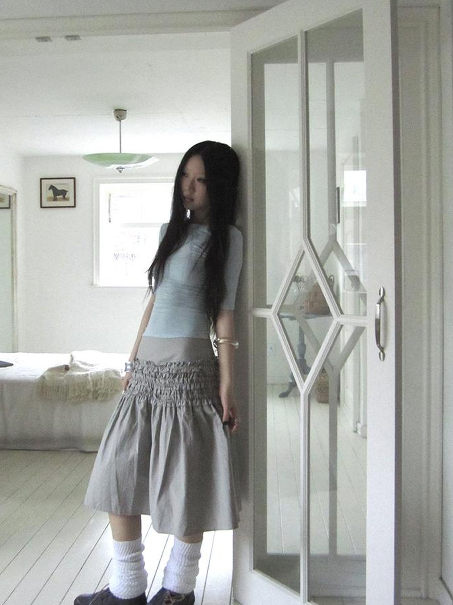 ang project Vintage Lace Edge Ruffle A Line Midi Skirt