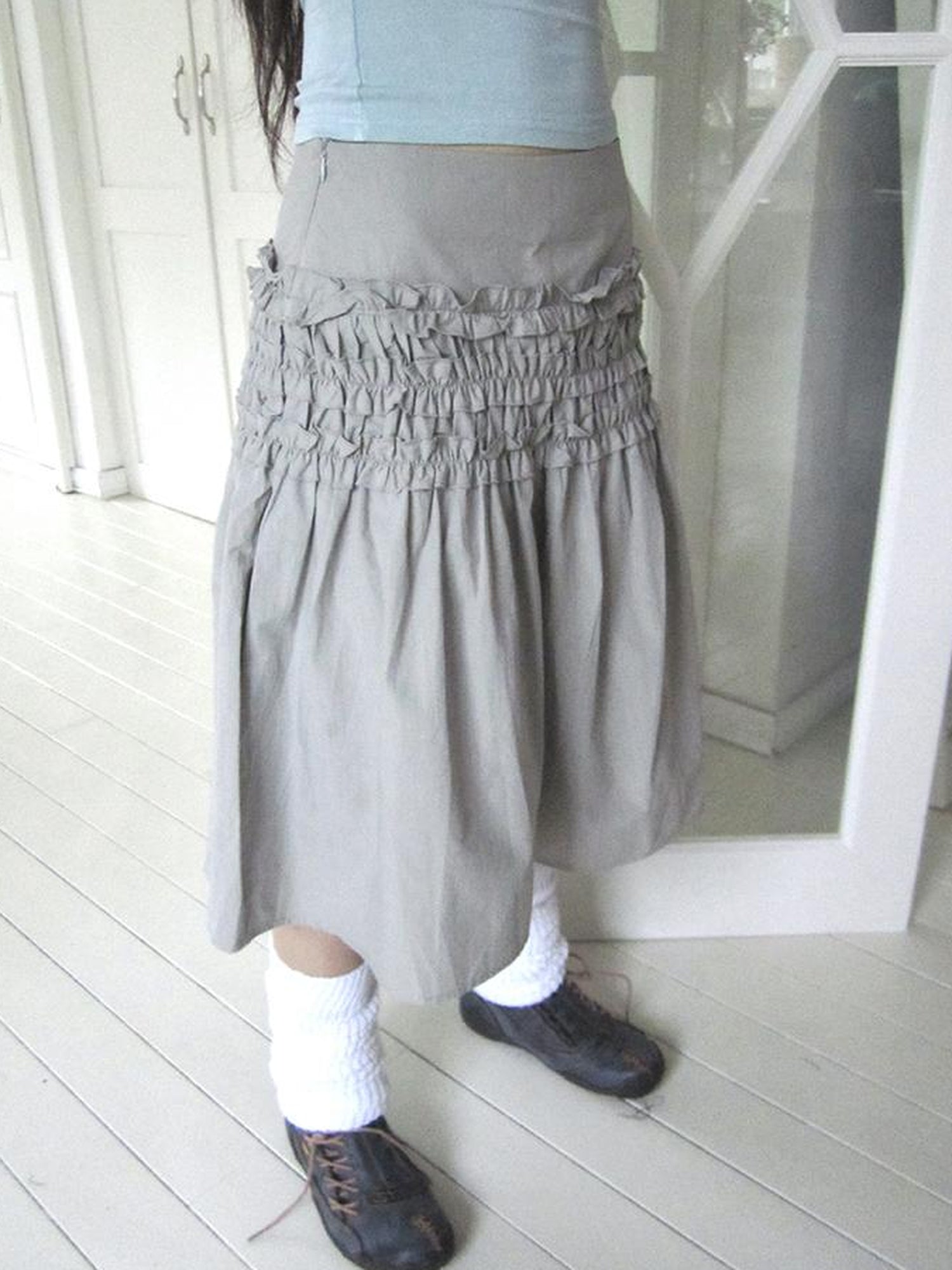 ang project Vintage Lace Edge Ruffle A Line Midi Skirt