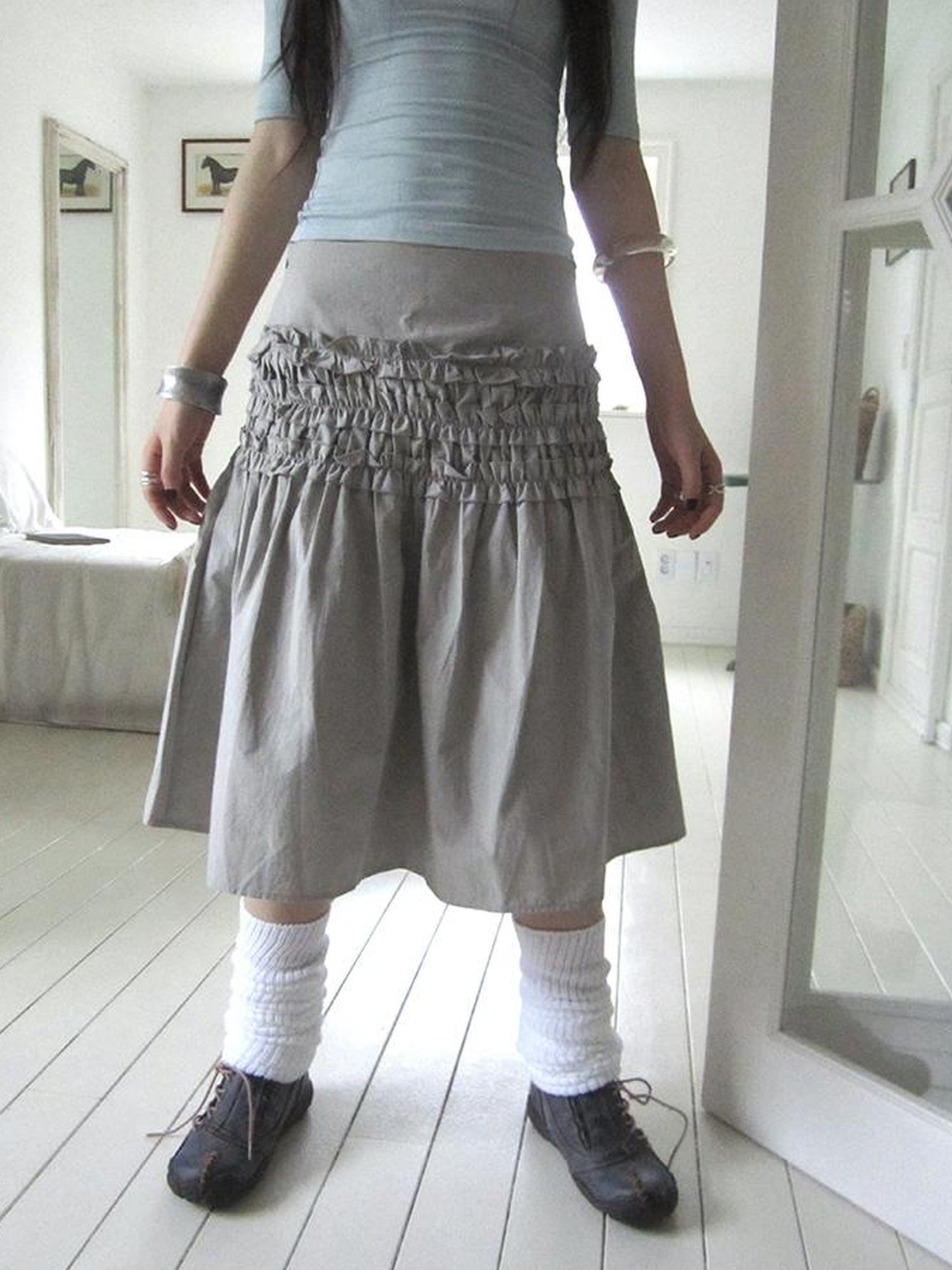 ang project Vintage Lace Edge Ruffle A Line Midi Skirt