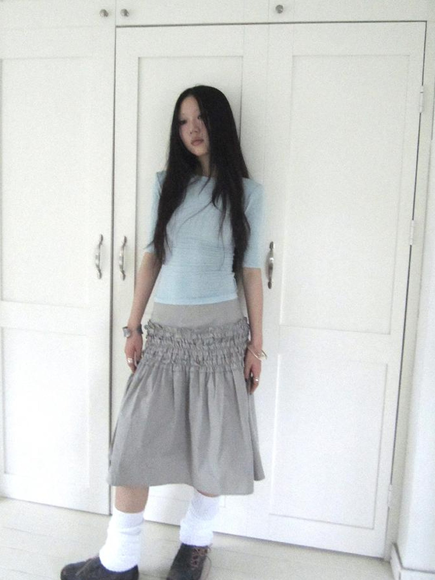ang project Vintage Lace Edge Ruffle A Line Midi Skirt