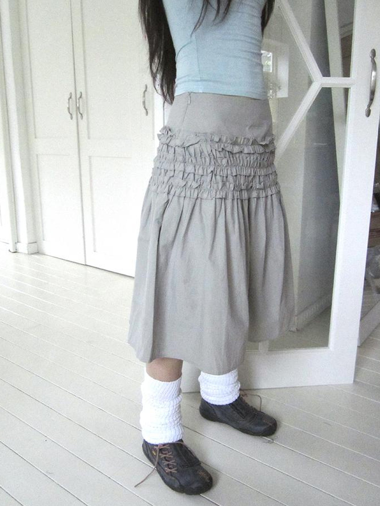 ang project Vintage Lace Edge Ruffle A Line Midi Skirt