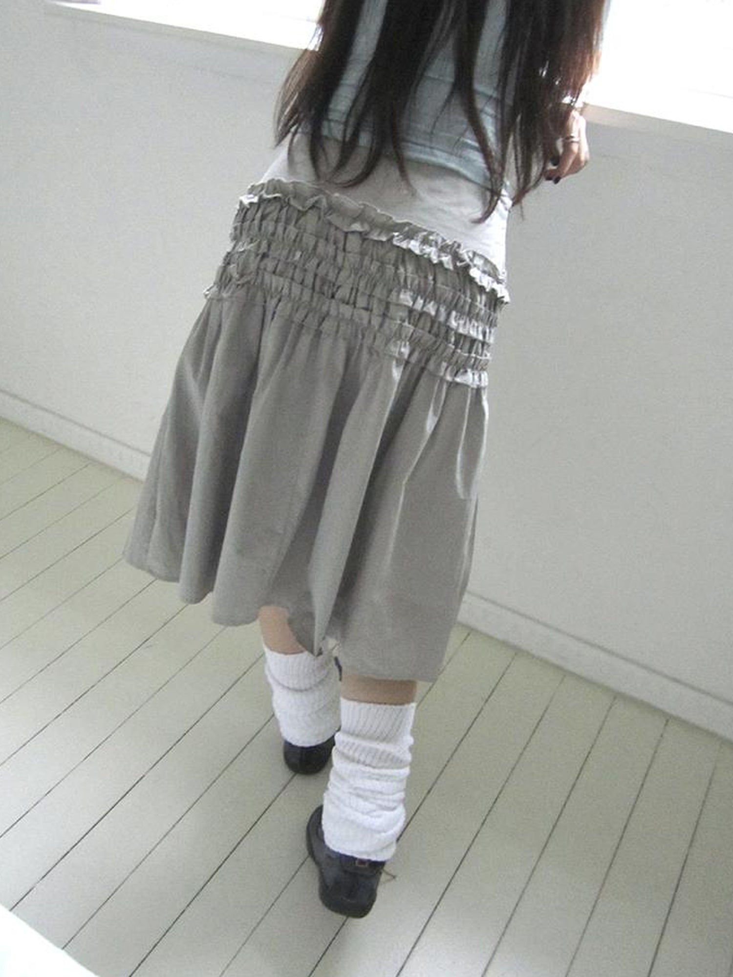 ang project Vintage Lace Edge Ruffle A Line Midi Skirt