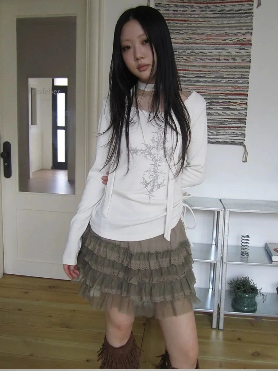 ang project Vintage Lace Tiered Cake Mini Skirt Skirt