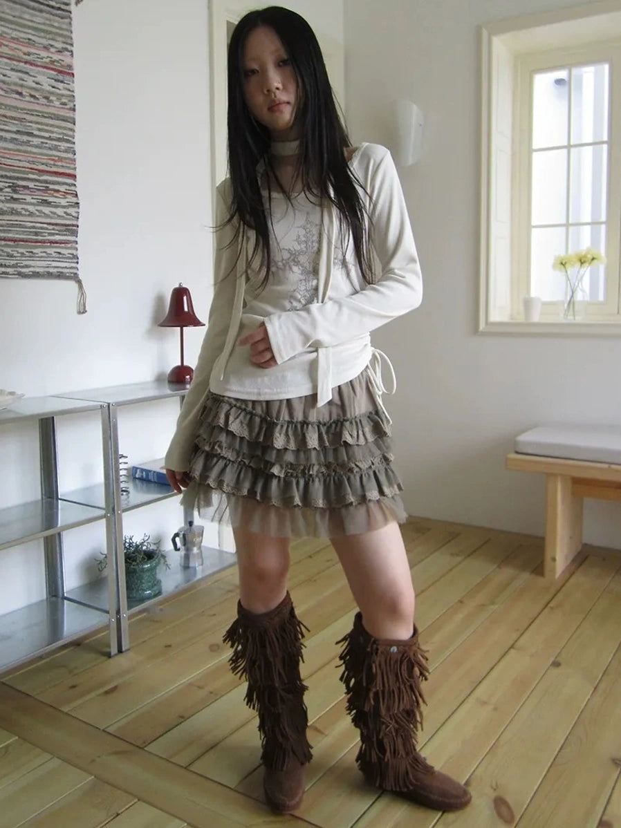 ang project Vintage Lace Tiered Cake Mini Skirt Skirt