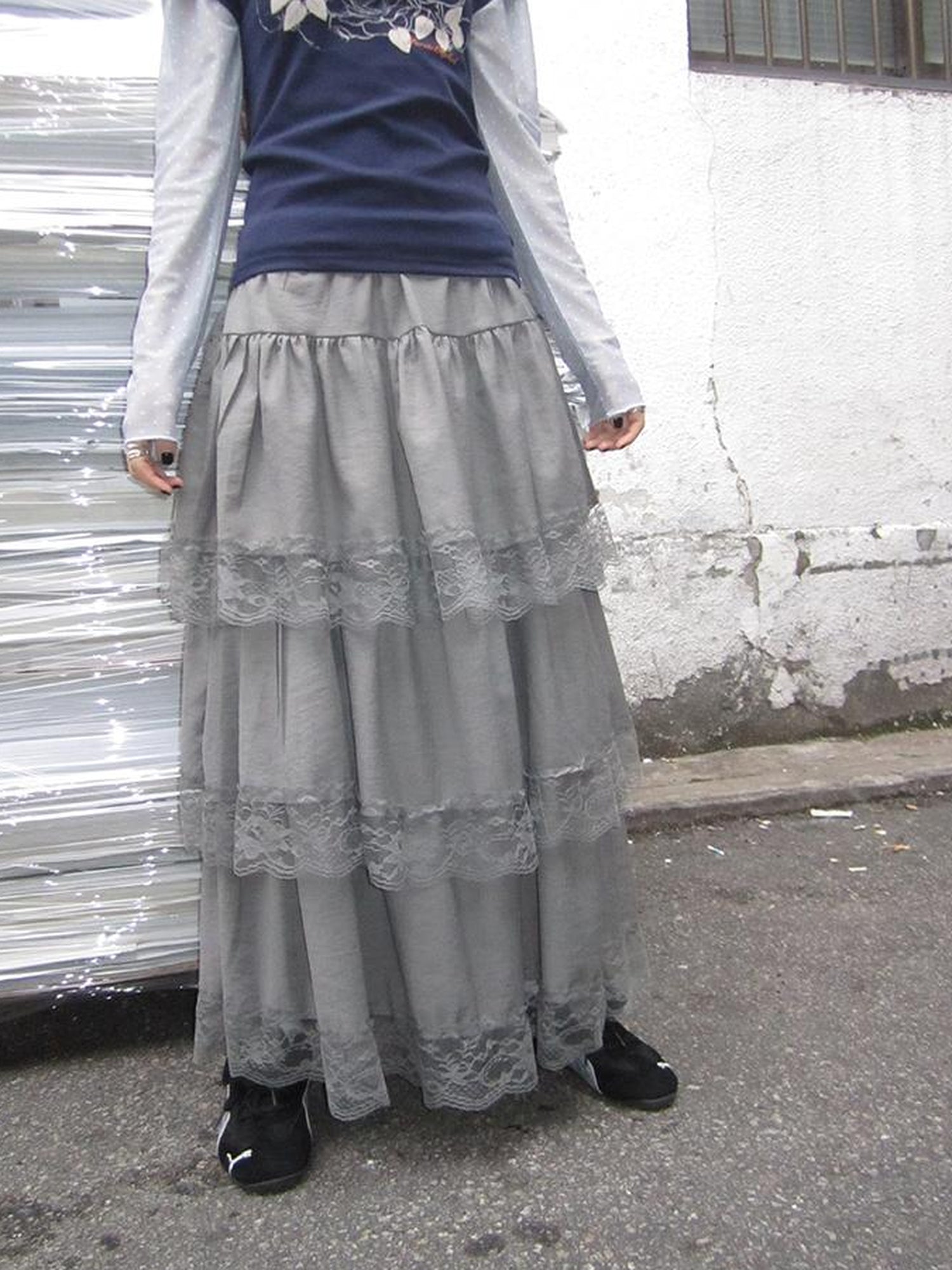 ang project Vintage Lace Tiered Ruffle Hem Cake Skirt