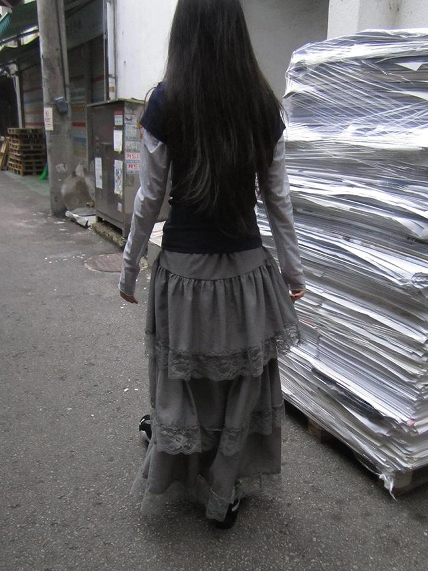 Vintage Lace Tiered Ruffle Hem Cake Skirt