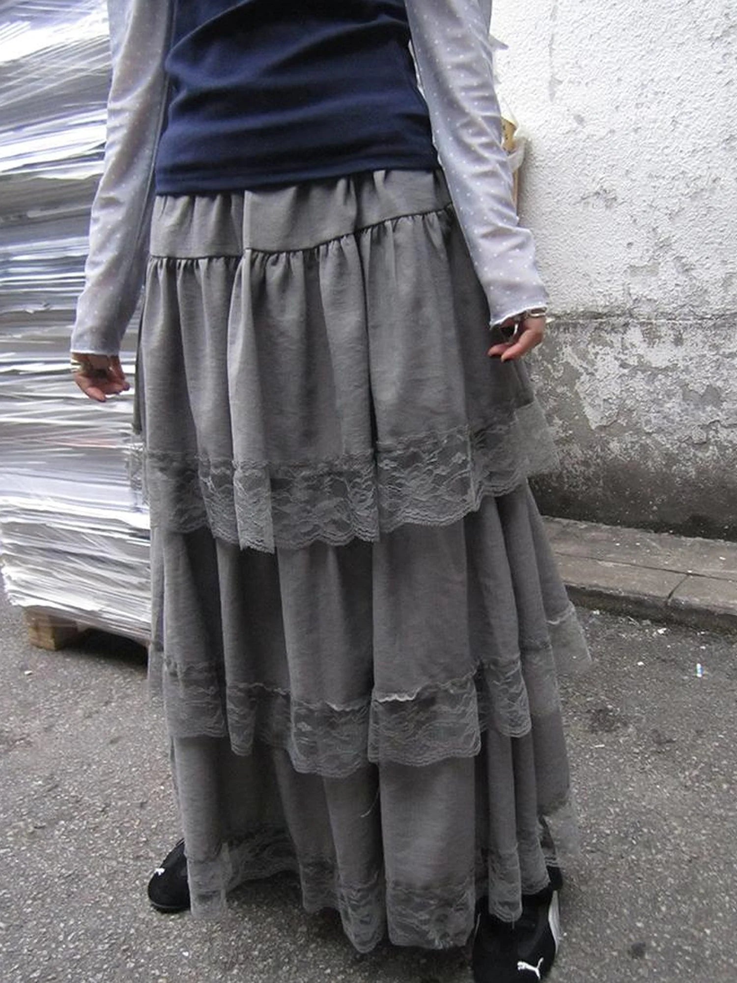 Vintage Lace Tiered Ruffle Hem Cake Skirt