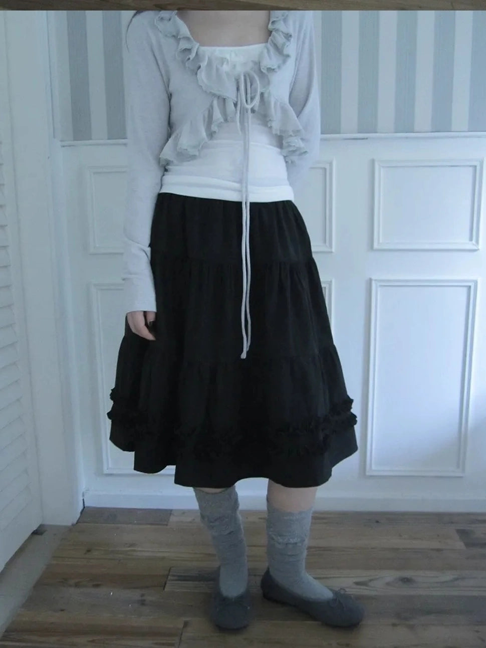 ang project Vintage Lace Trim Ruffle Hem A Line Skirt Skirt