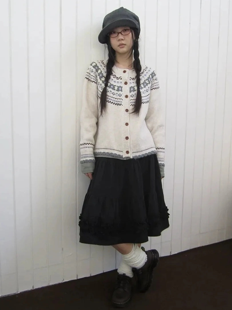 ang project Vintage Lace Trim Ruffle Hem A Line Skirt Skirt