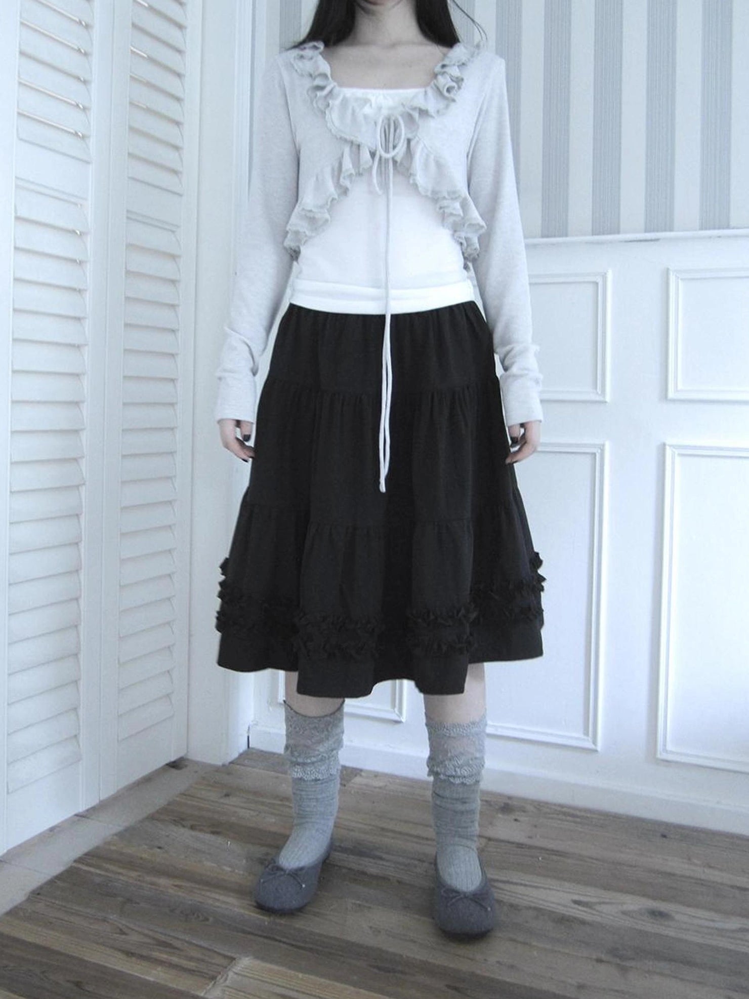 ang project Vintage Lace Trim Ruffle Hem A Line Skirt Skirt