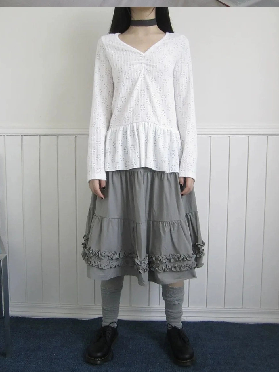 ang project Vintage Lace Trim Ruffle Hem A Line Skirt Skirt