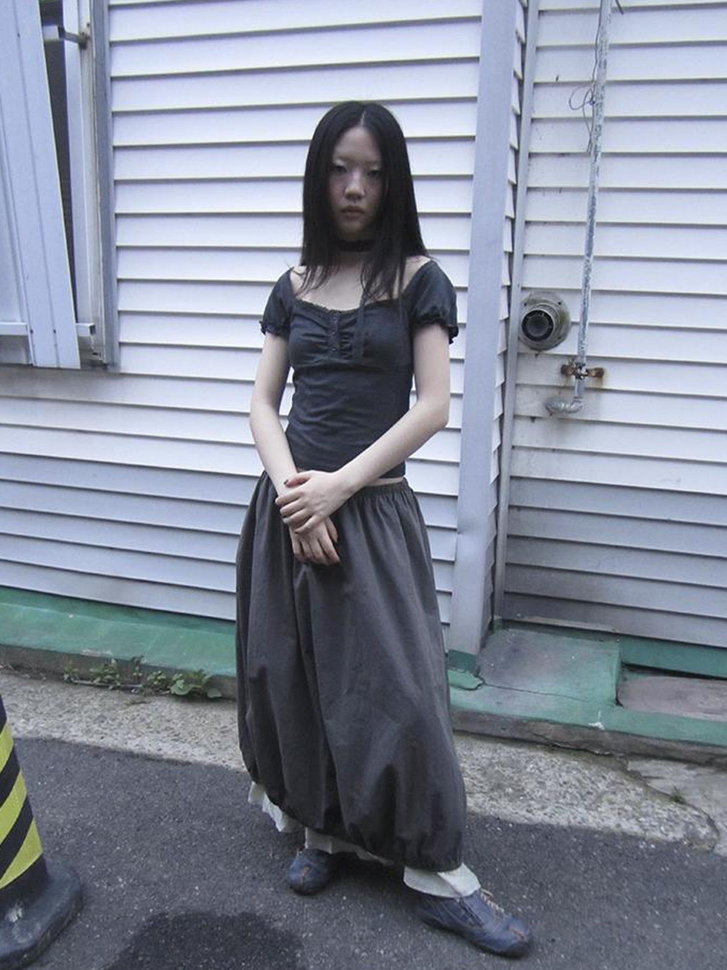 Updateang project Vintage Lace Trim Ruffled Button Detail Slim Fit Tee With Scarf