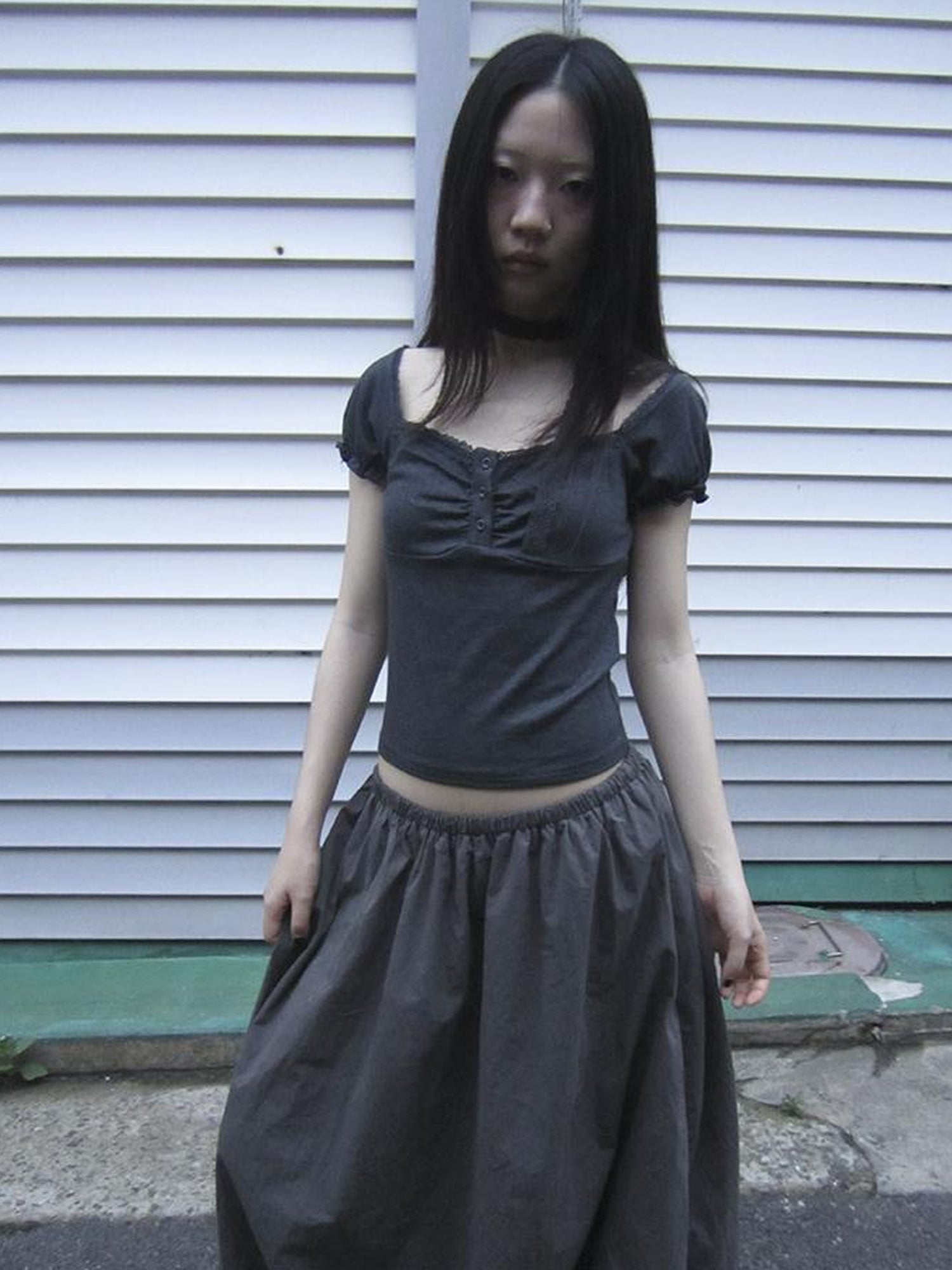 Updateang project Vintage Lace Trim Ruffled Button Detail Slim Fit Tee With Scarf