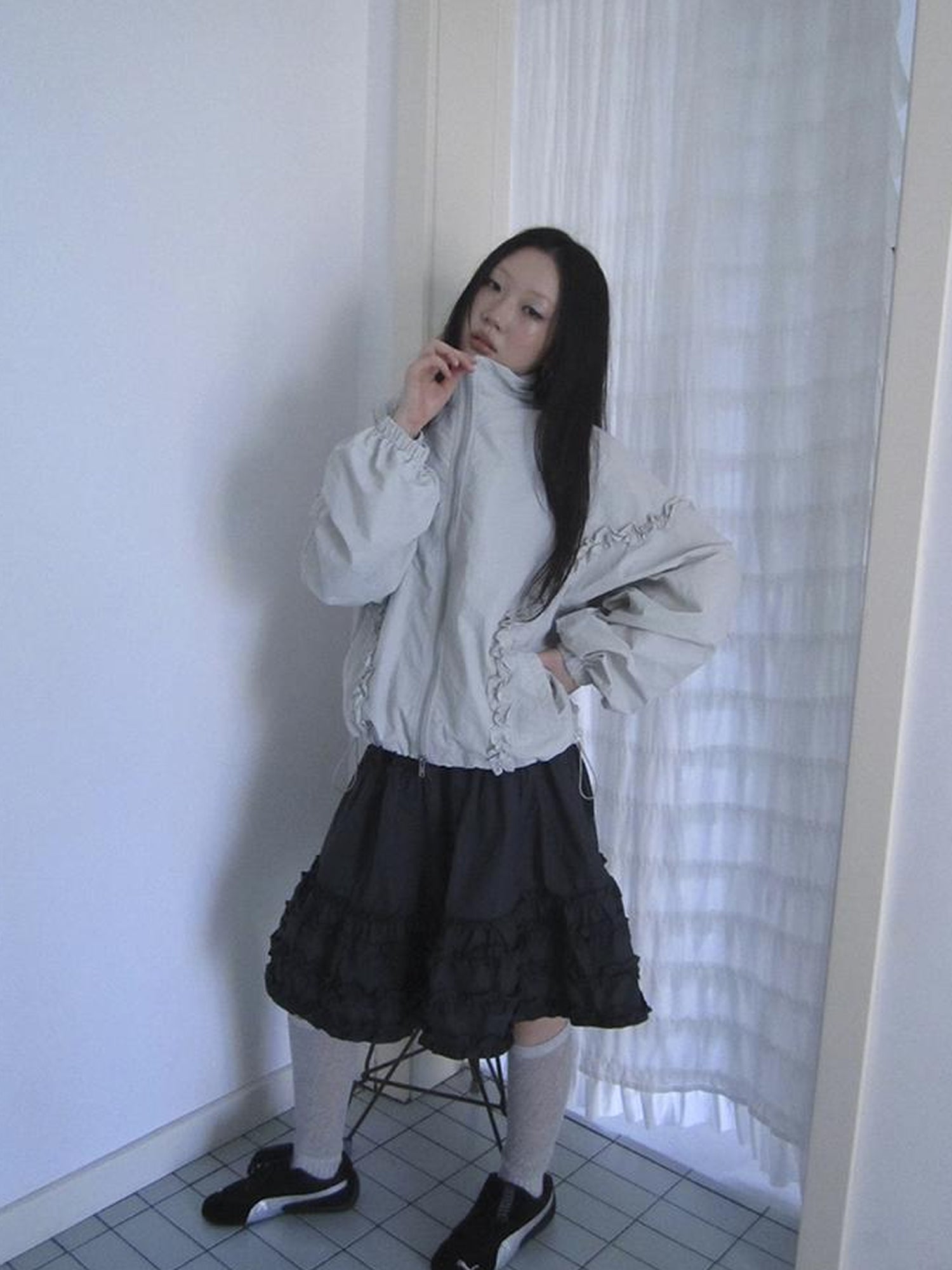 ang project Vintage Lace Trim Tiered Ruffle Skirt With Elastic Waist