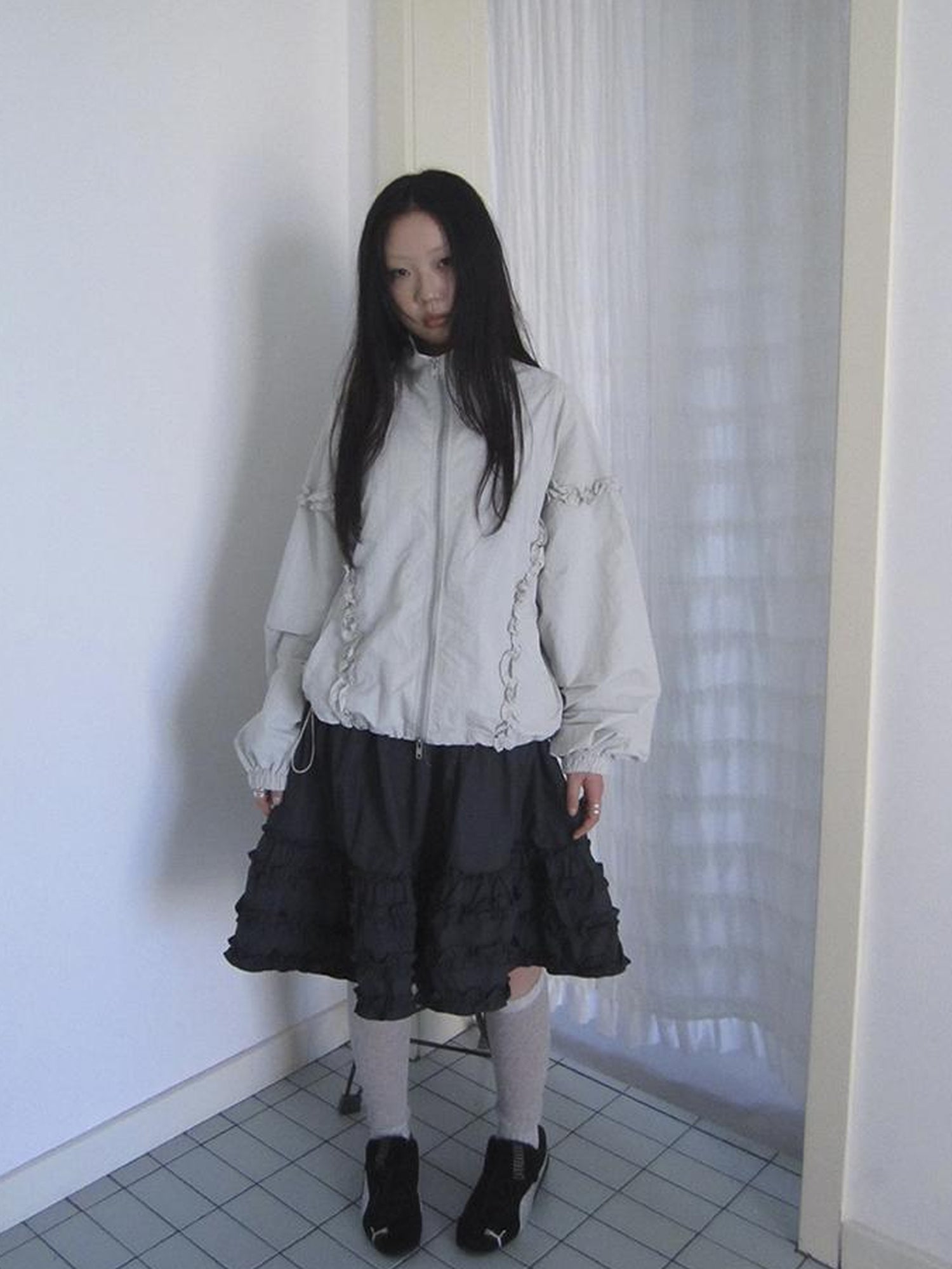 ang project Vintage Lace Trim Tiered Ruffle Skirt With Elastic Waist