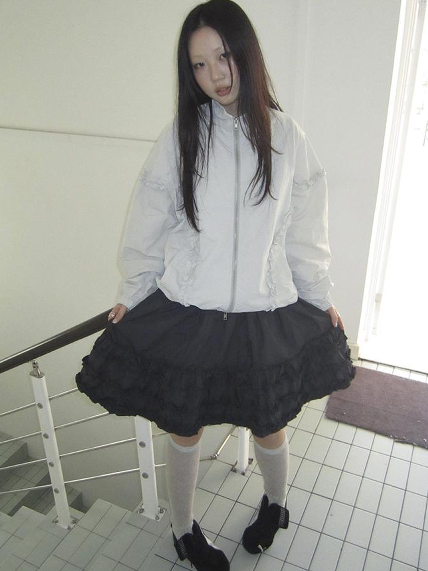 ang project Vintage Lace Trim Tiered Ruffle Skirt With Elastic Waist