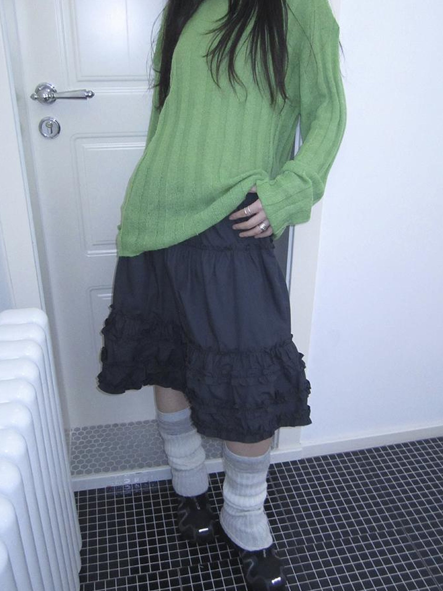 ang project Vintage Lace Trim Tiered Ruffle Skirt With Elastic Waist