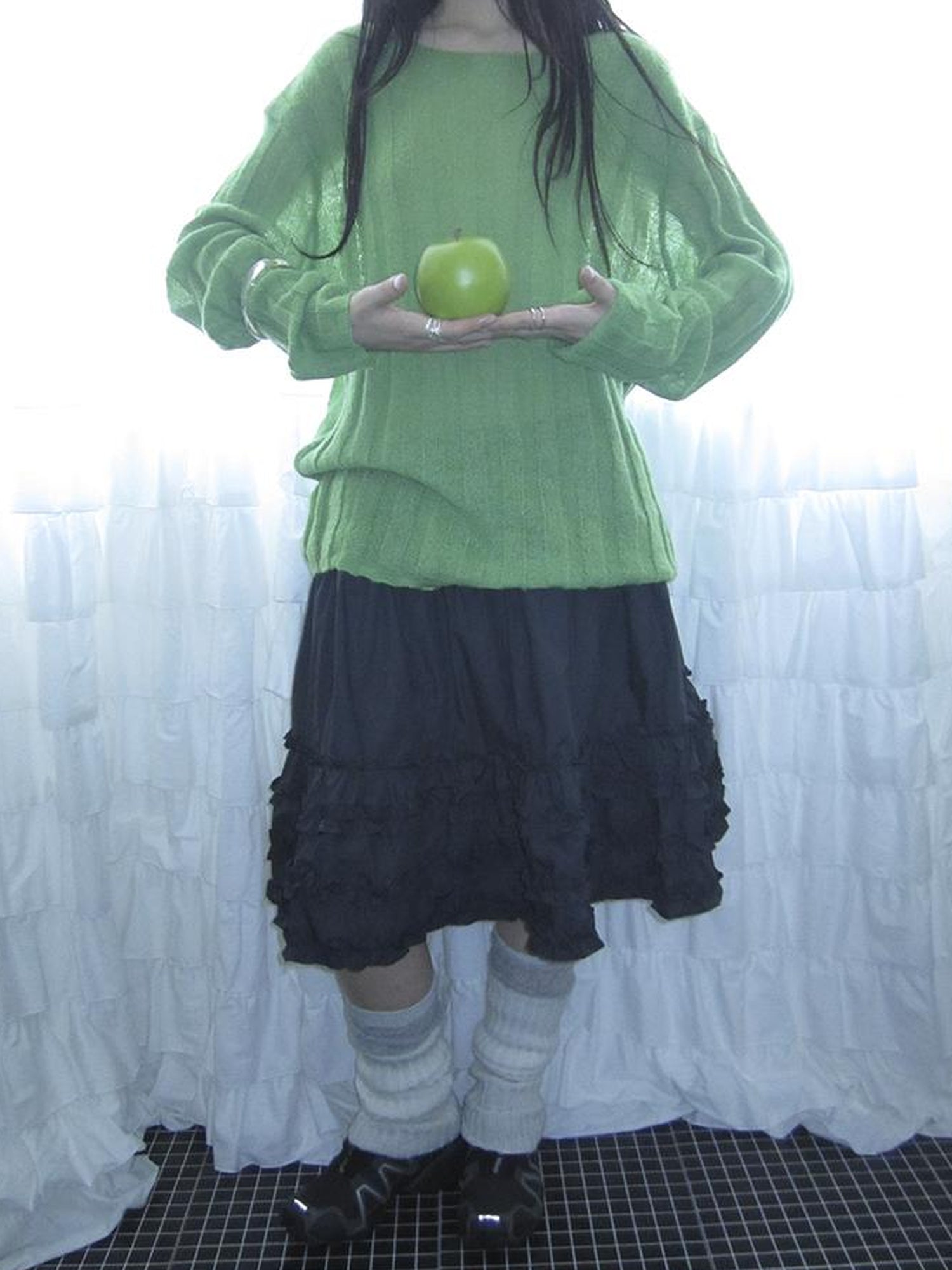 ang project Vintage Lace Trim Tiered Ruffle Skirt With Elastic Waist