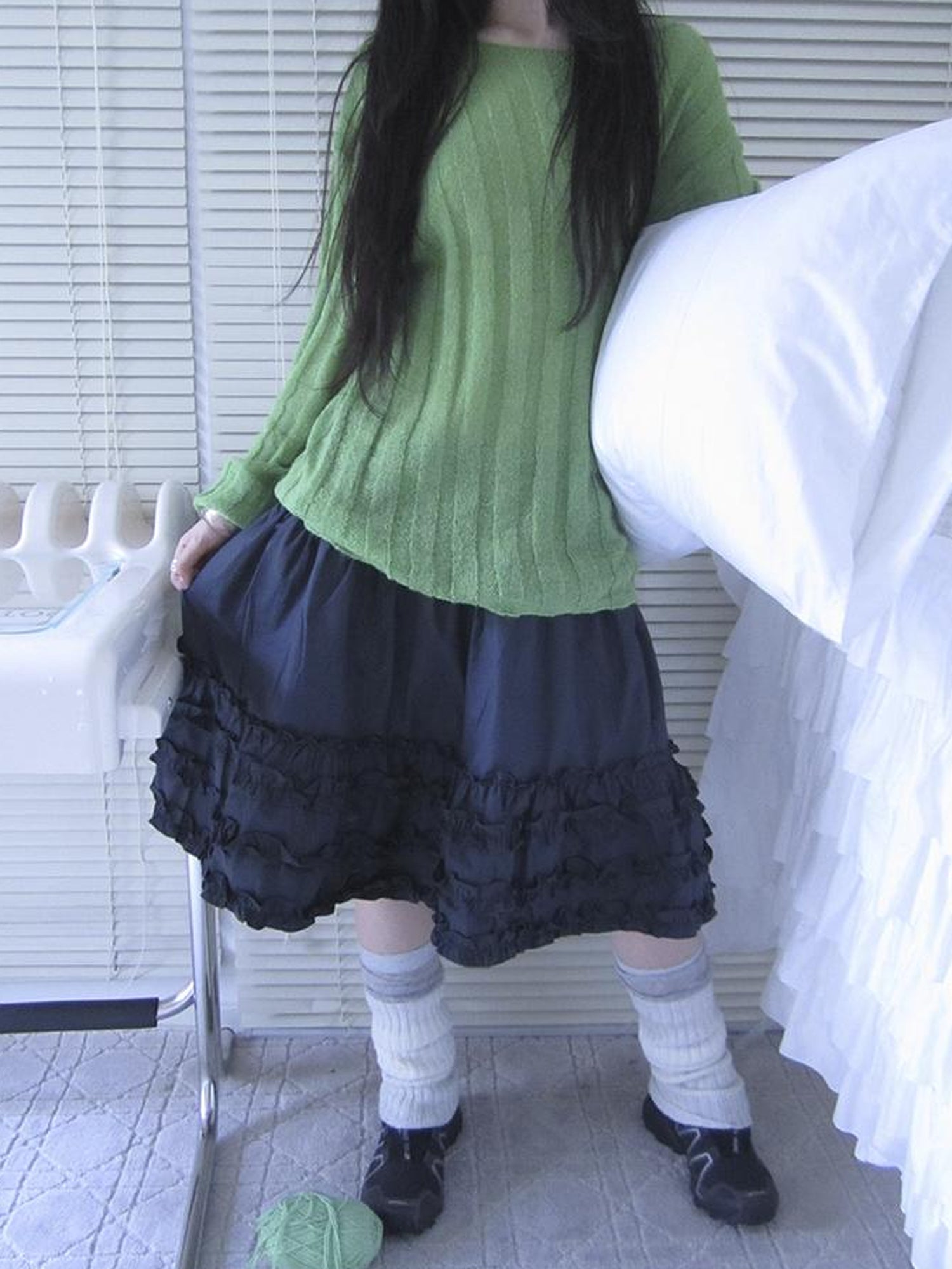 ang project Vintage Lace Trim Tiered Ruffle Skirt With Elastic Waist