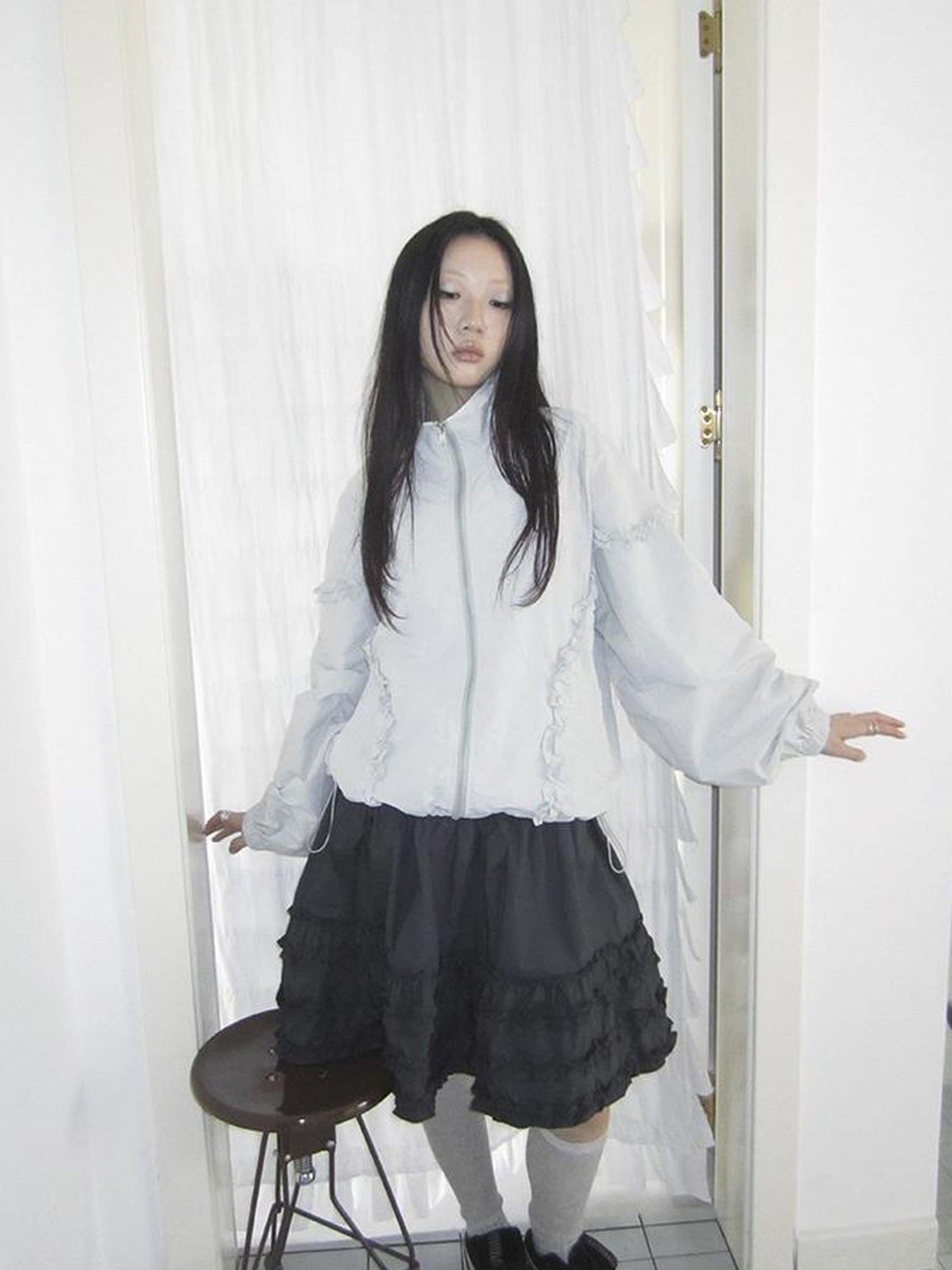 ang project Vintage Lace Trim Tiered Ruffle Skirt With Elastic Waist