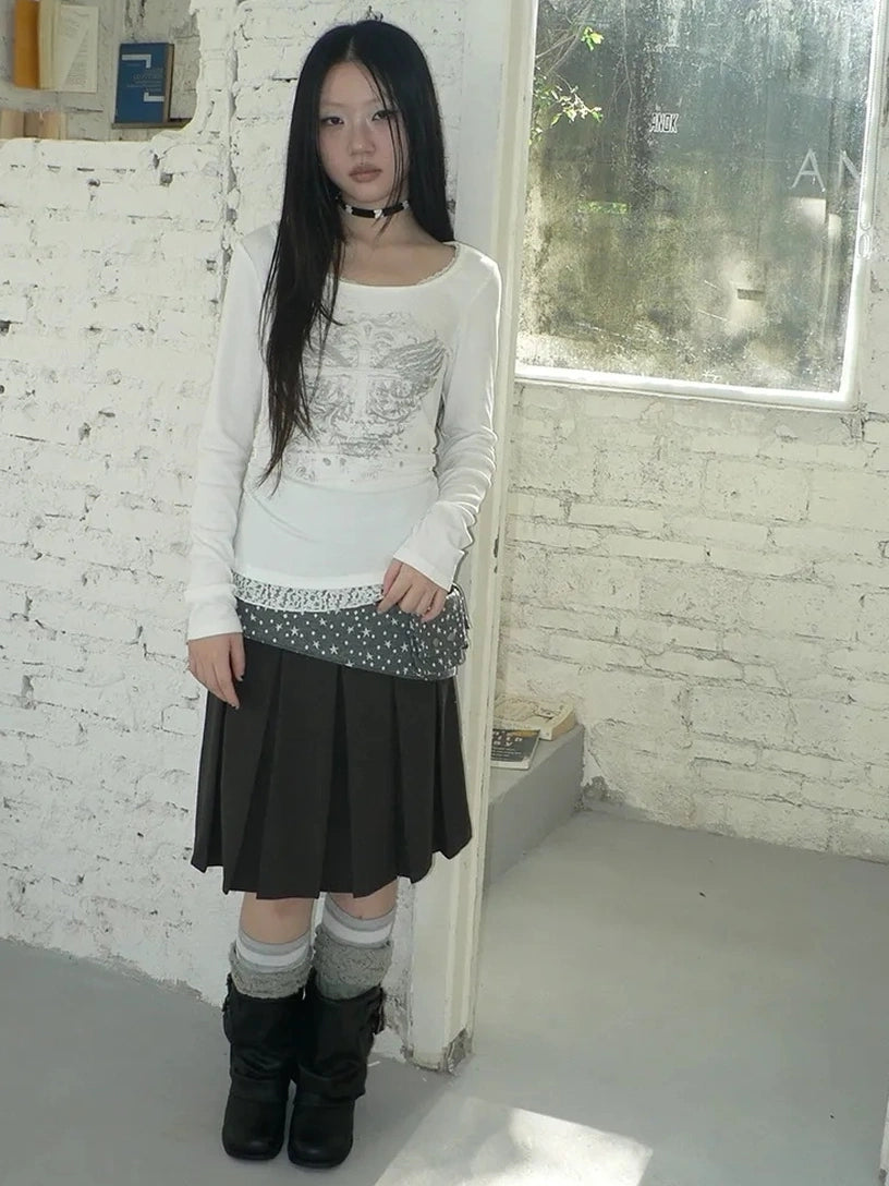 ang project Vintage Lace Trim U Neck Floral Print T-shirt T-shirt