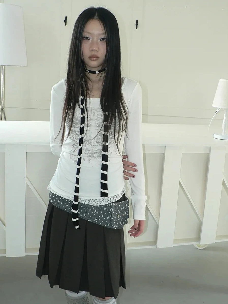 ang project Vintage Lace Trim U Neck Floral Print T-shirt T-shirt