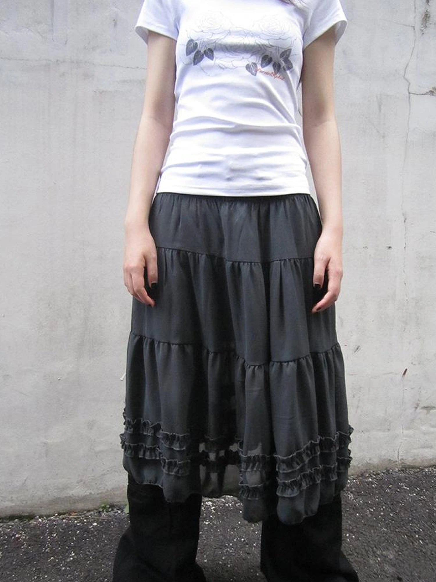 Vintage Lace Trimmed Layered Flared Mini Skirt