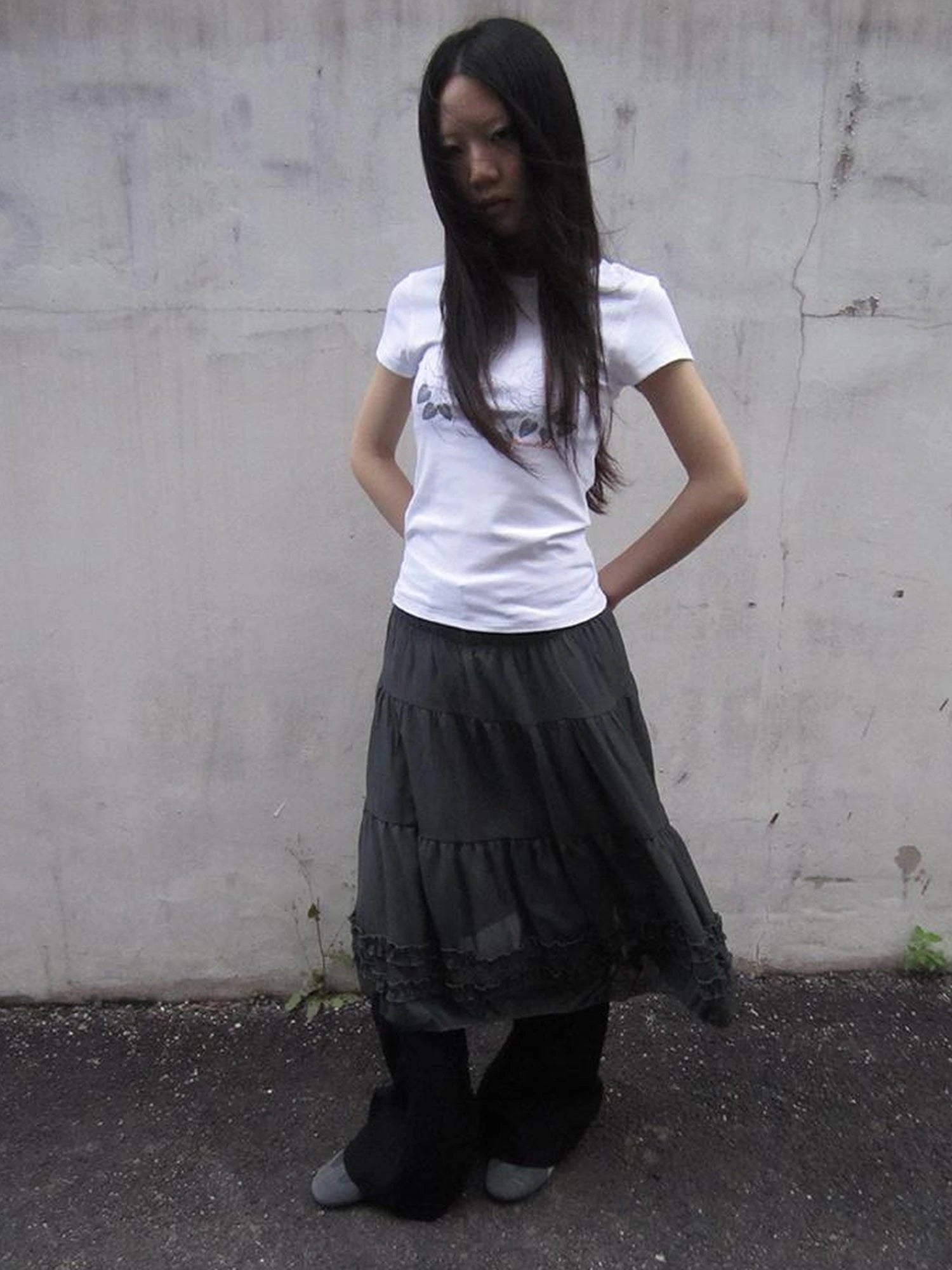 Vintage Lace Trimmed Layered Flared Mini Skirt