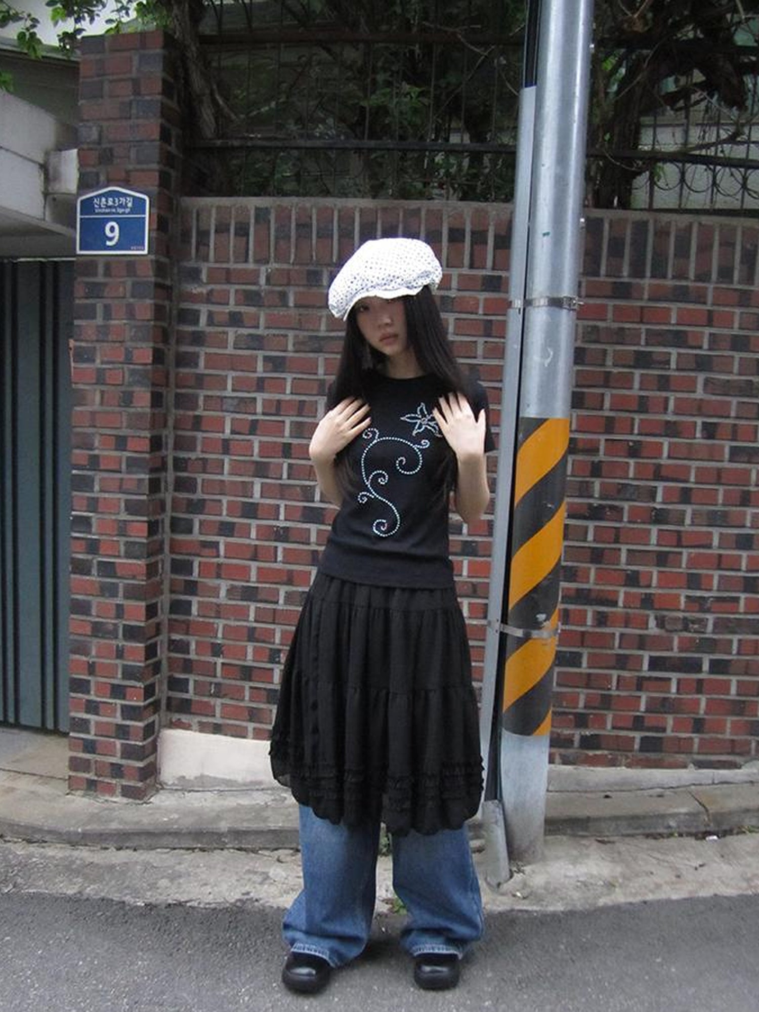 ang project Vintage Lace Trimmed Layered Flared Mini Skirt