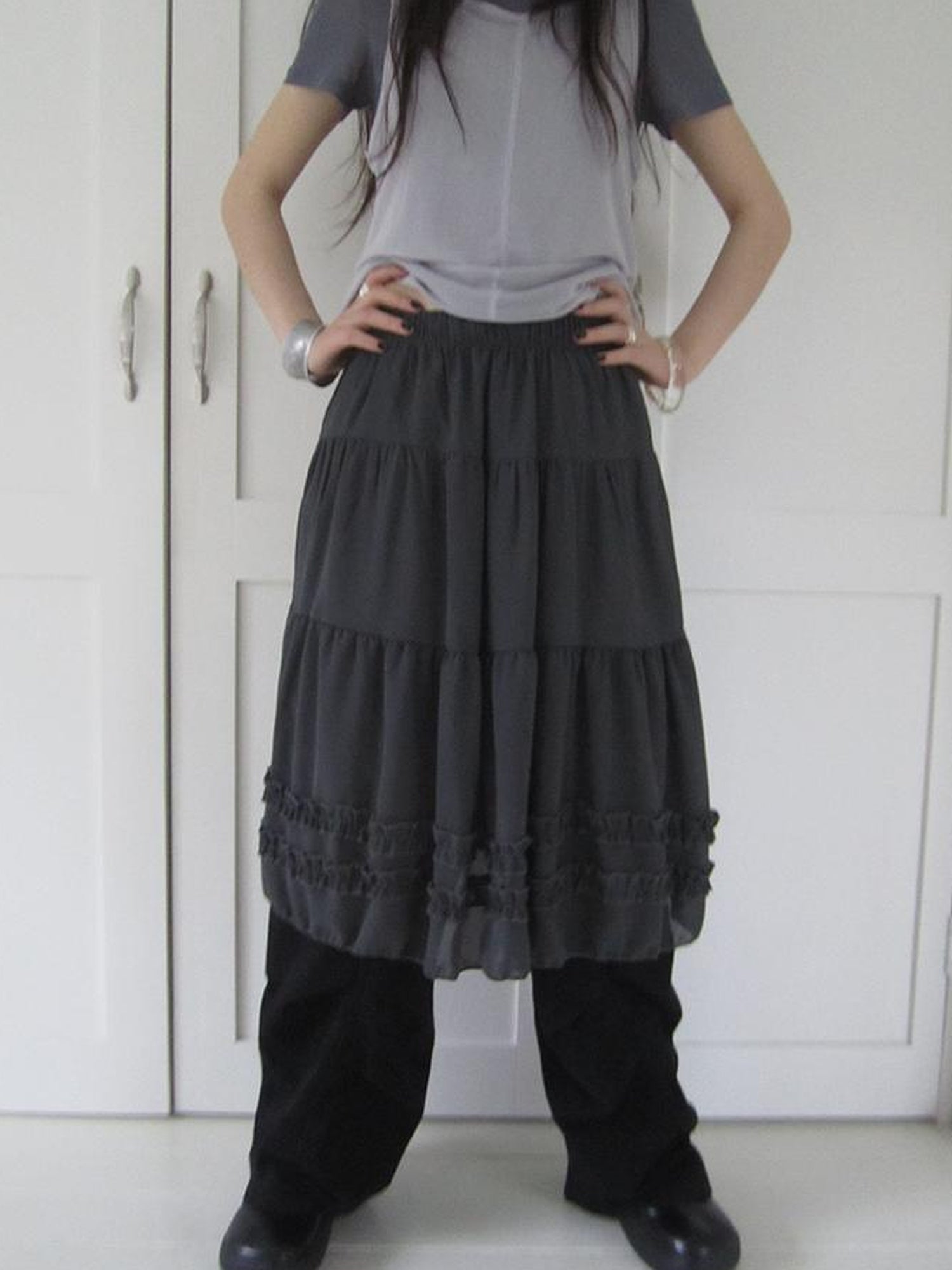 ang project Vintage Lace Trimmed Layered Flared Mini Skirt