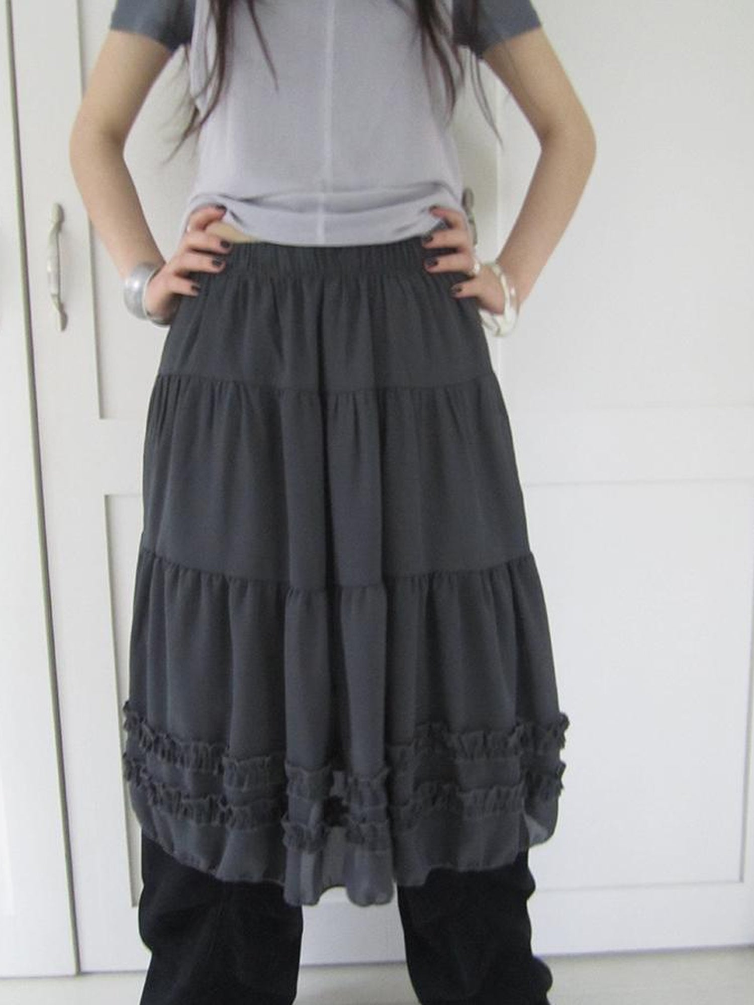 ang project Vintage Lace Trimmed Layered Flared Mini Skirt