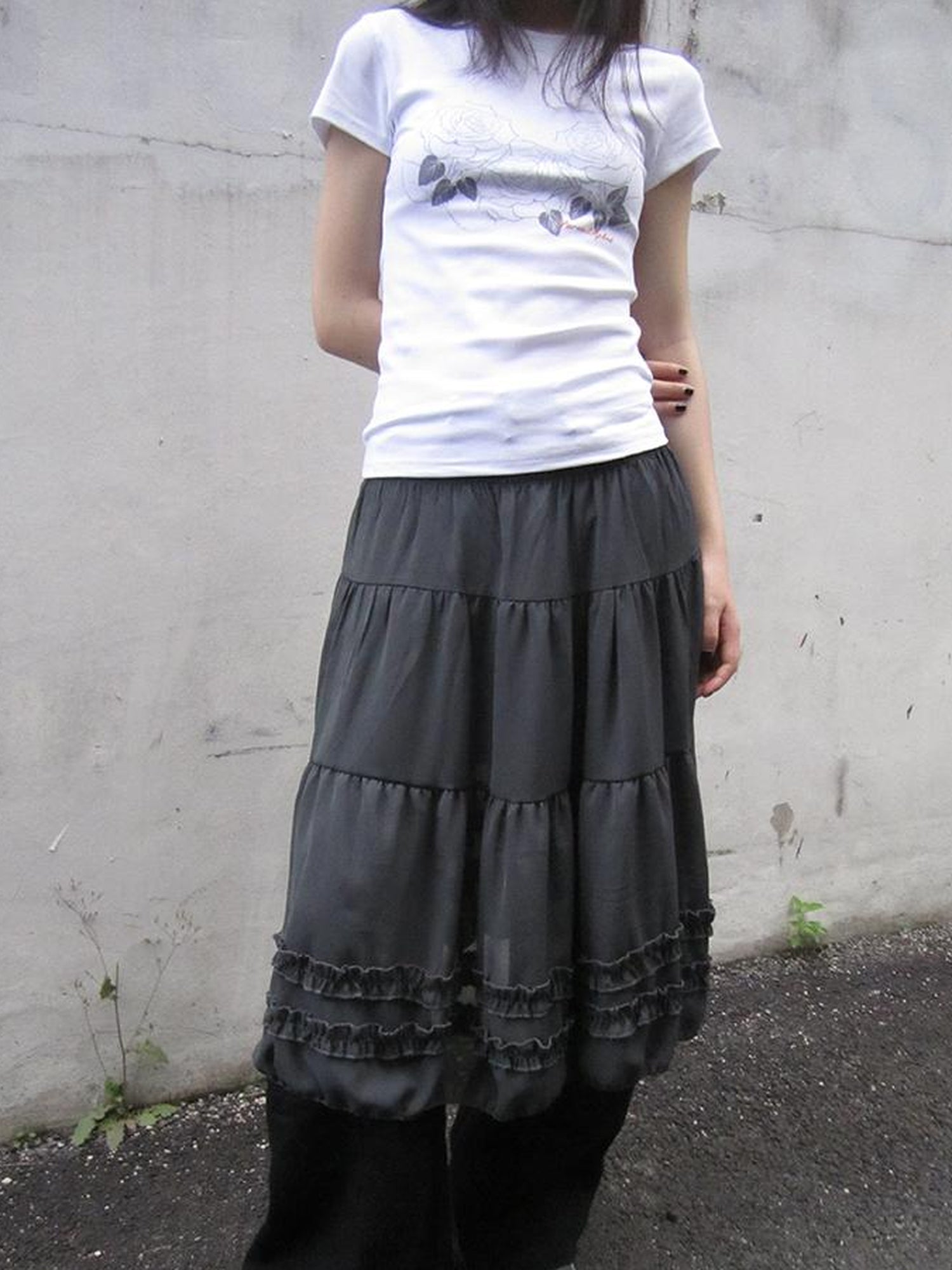 ang project Vintage Lace Trimmed Layered Flared Mini Skirt