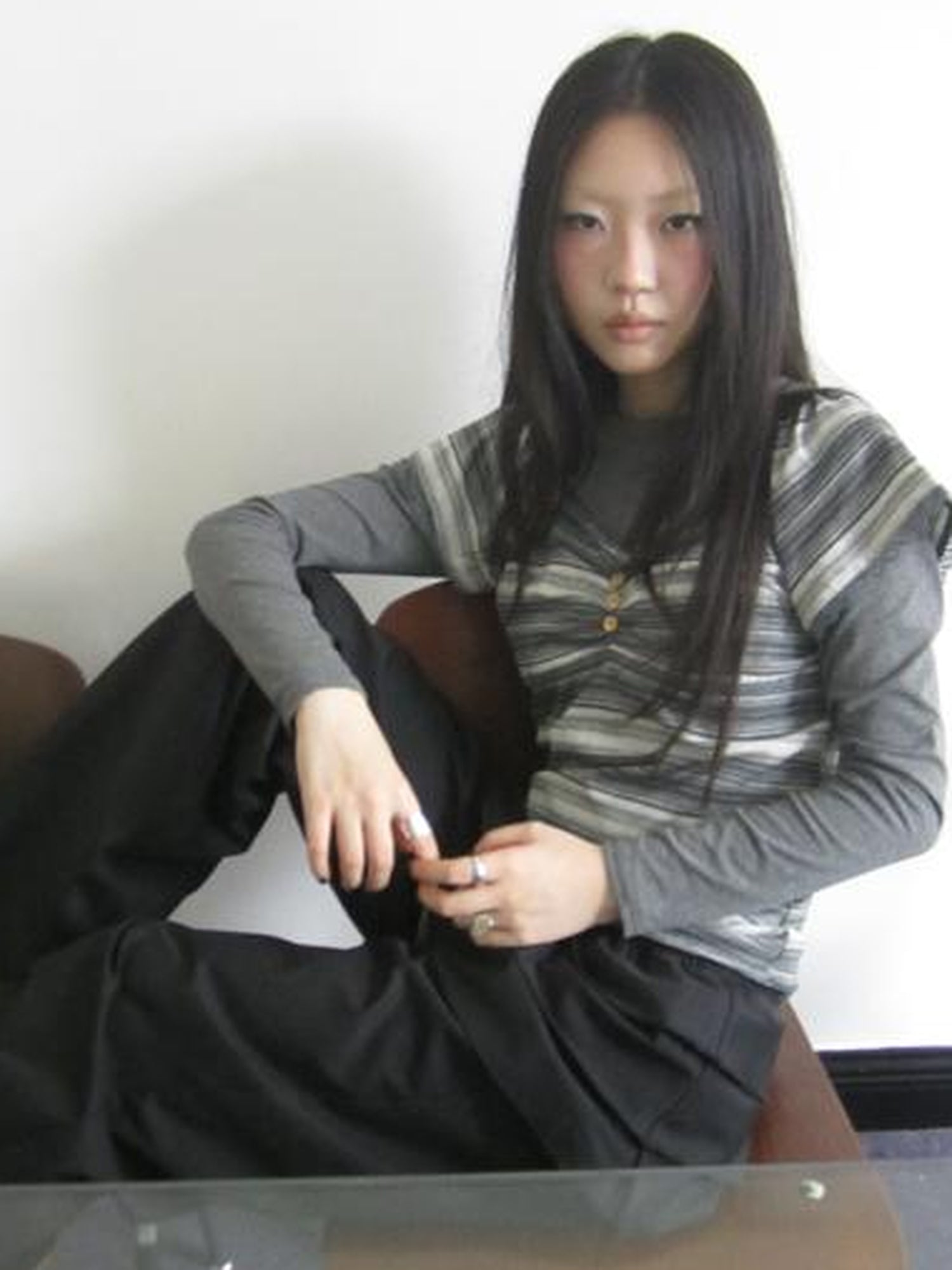 ang project Vintage Lace Trimmed V-Neck Button Detail Striped Summer Tee