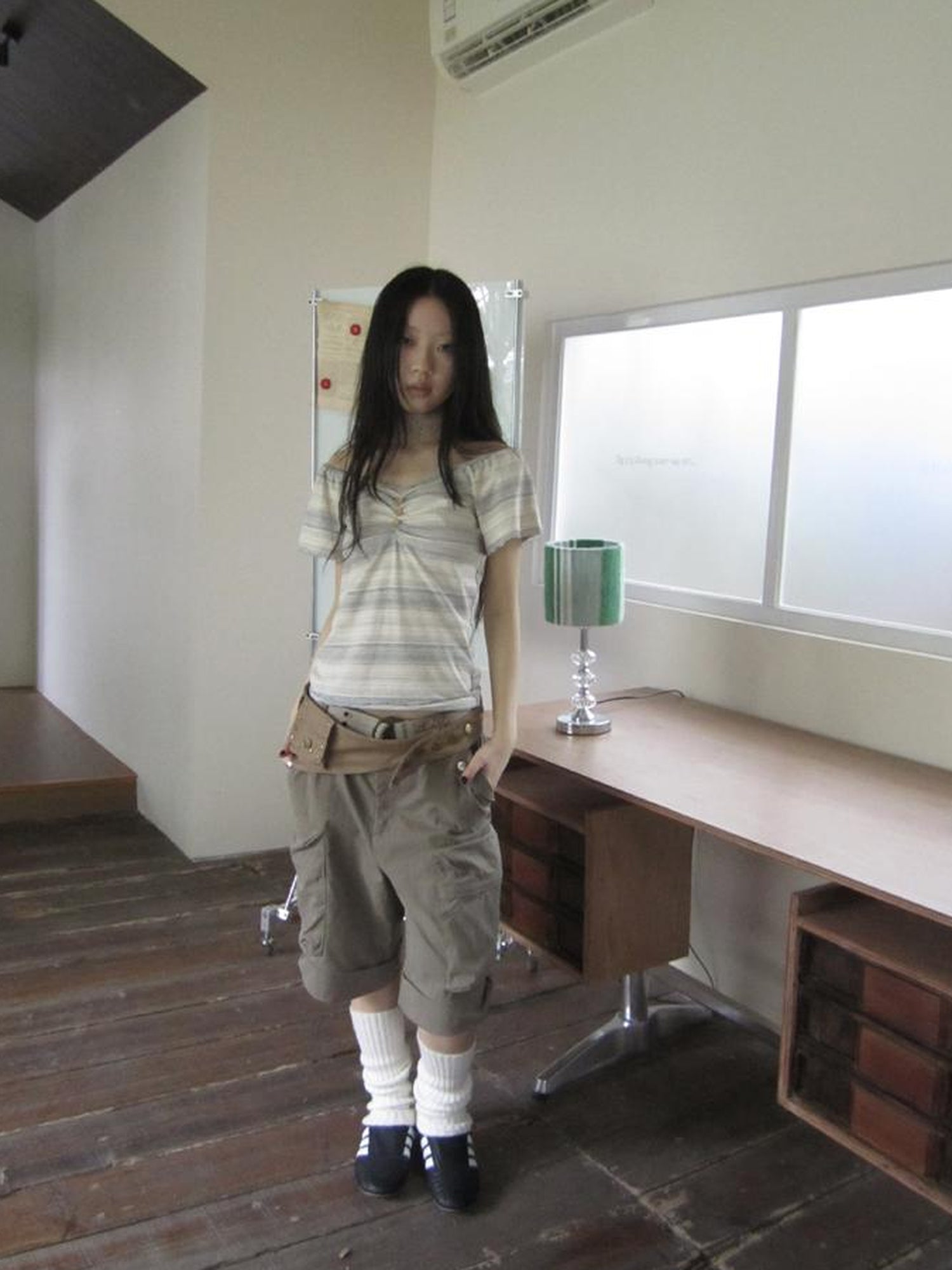 ang project Vintage Lace Trimmed V-Neck Button Detail Striped Summer Tee