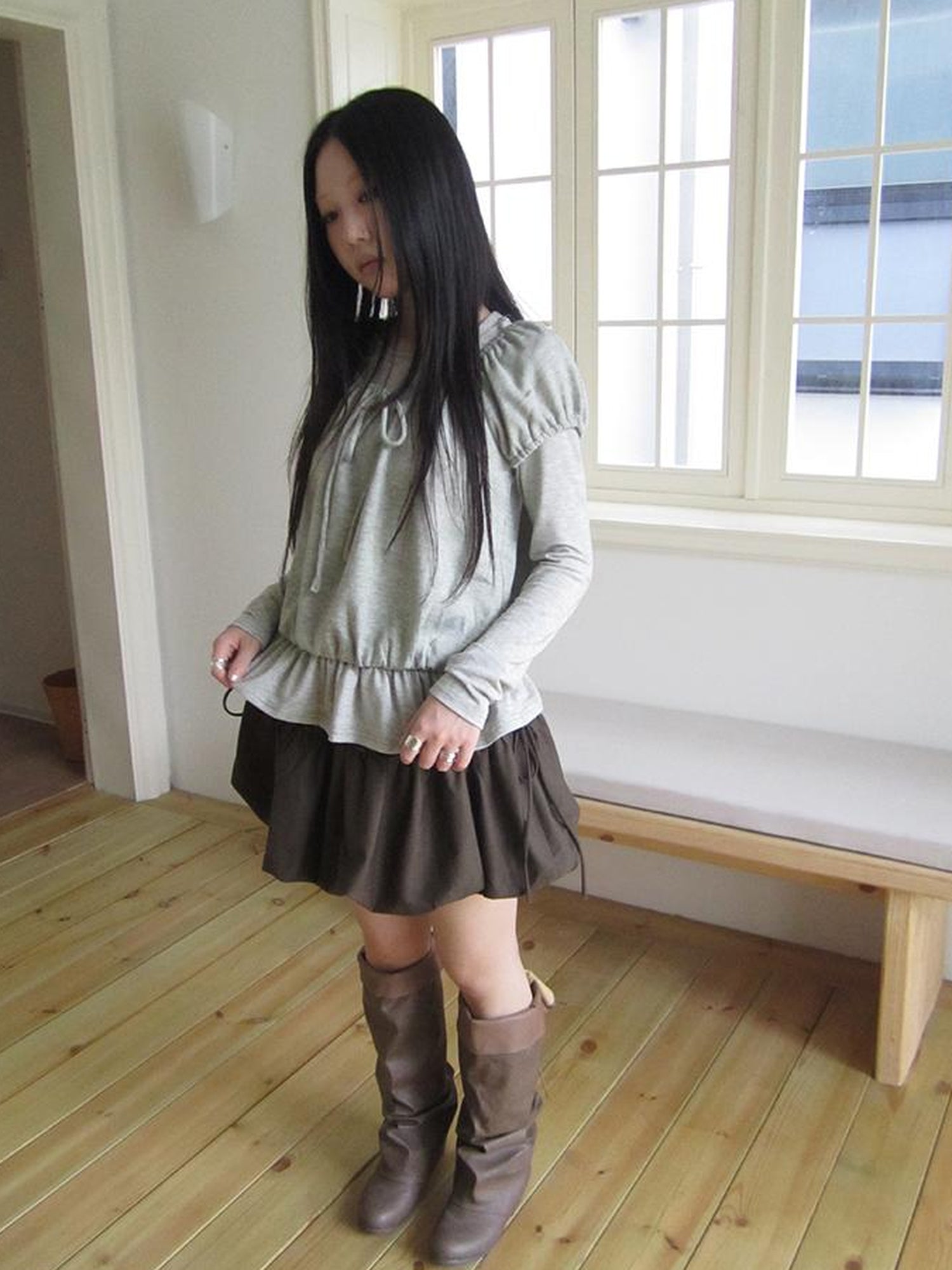 ang project Vintage Lace Up Layered Two Piece Set