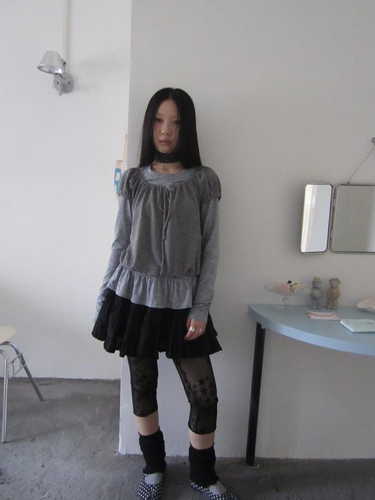 ang project Vintage Lace Up Layered Two Piece Set