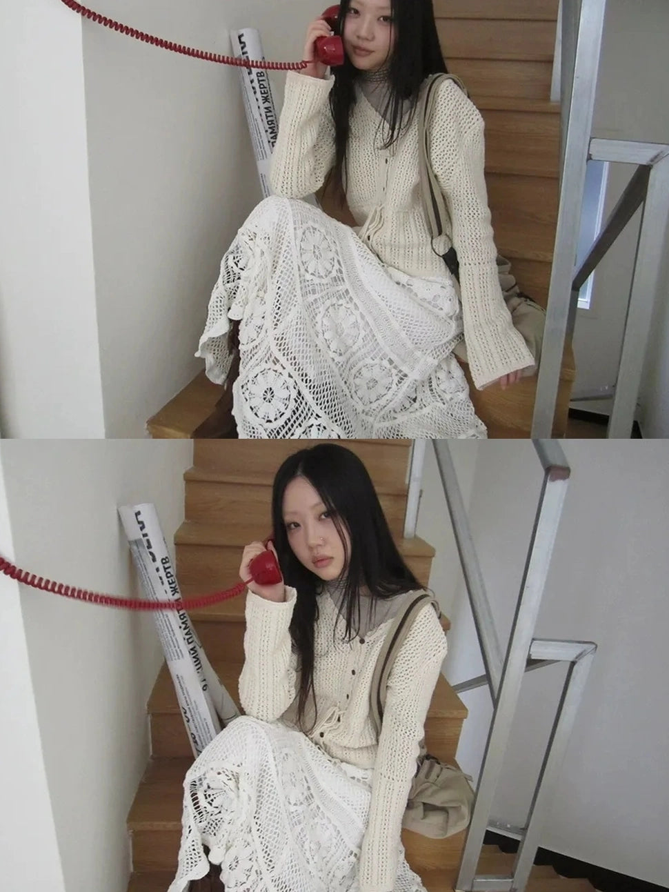 ang project Vintage Lace Up Waist V-neck Knit Top Cardigan