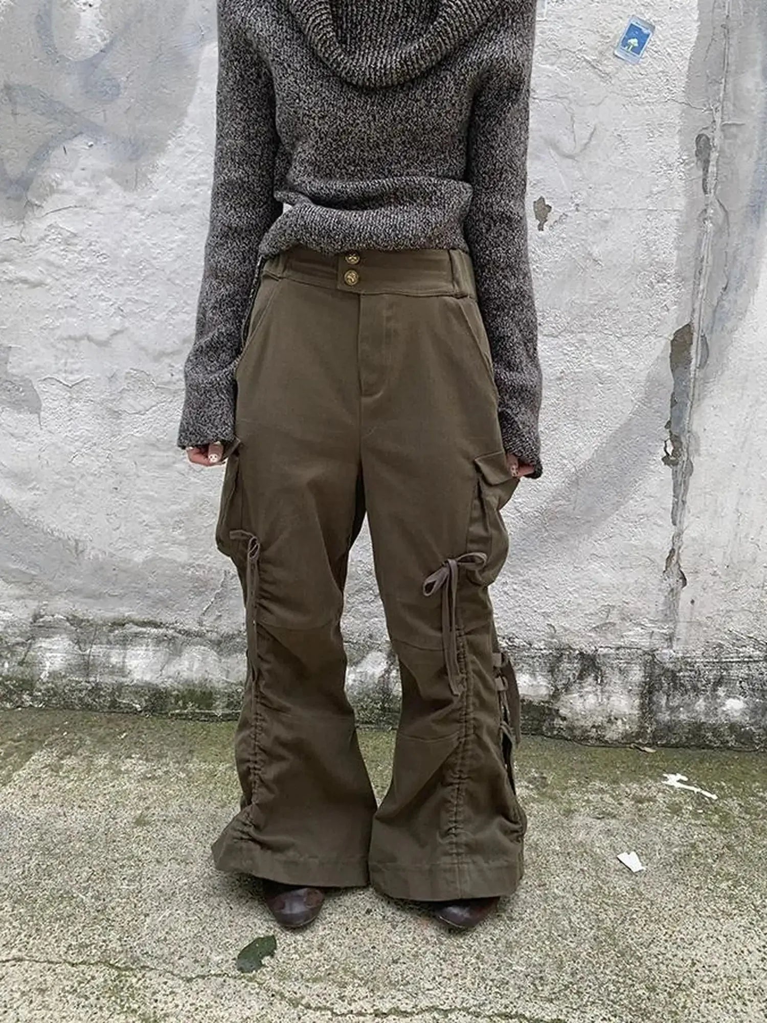 Vintage Lace Up Wide Leg Cargo Pants